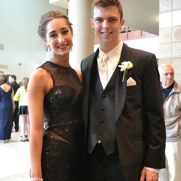 Black Sequen Mesh Cutout Prom dress - Picture 5 of 7